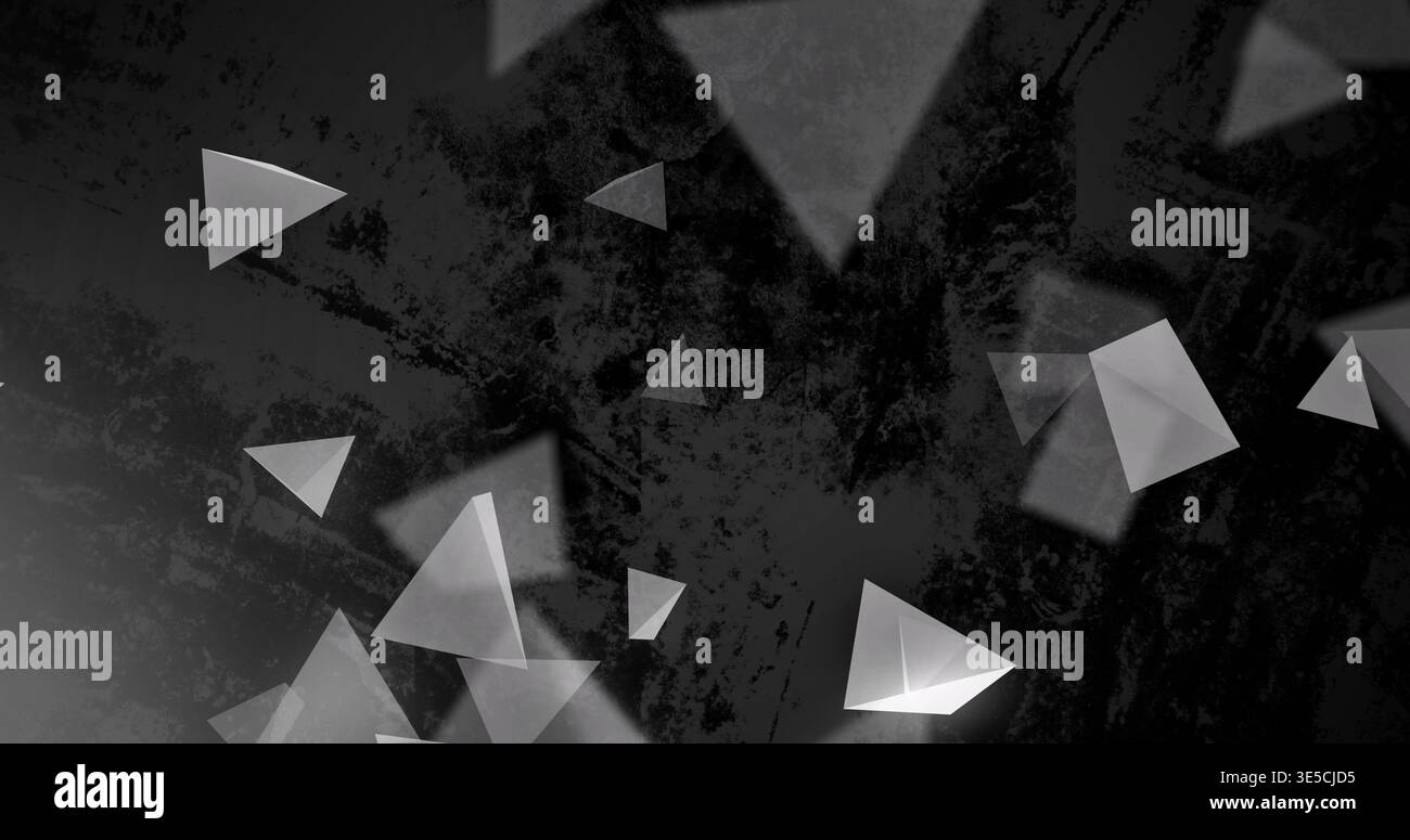 Displaying translucent triangles and shards overlapping on gritty backdrop, subtle corner glow Stock Photo