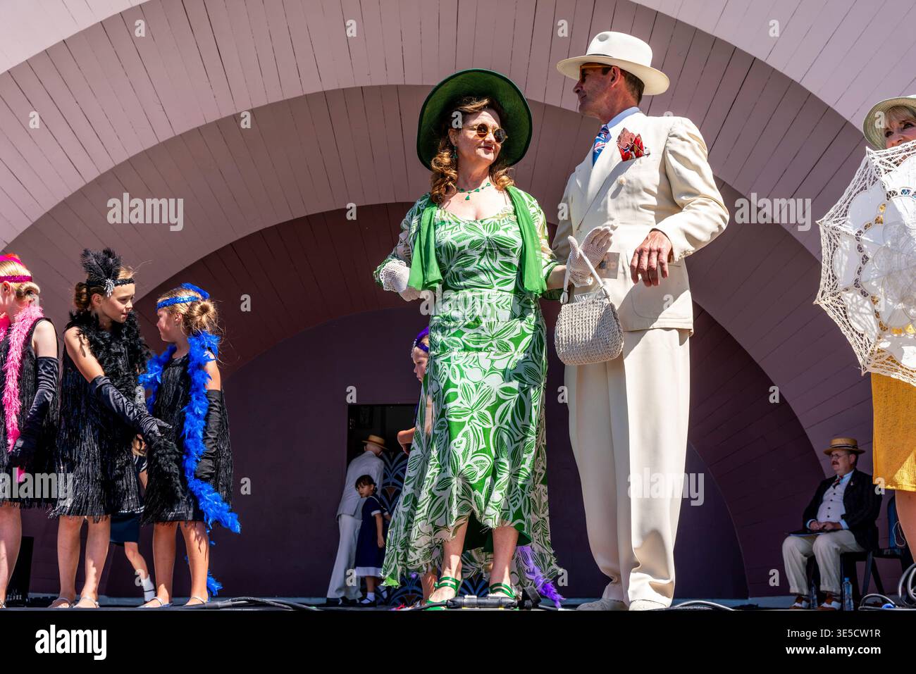 People In Art Deco Costume Take Part In The Art Deco Fashion On The  Foreshore Competition During The Napier Art Deco Festival, Napier, New  Zealand Stock Photo - Alamy