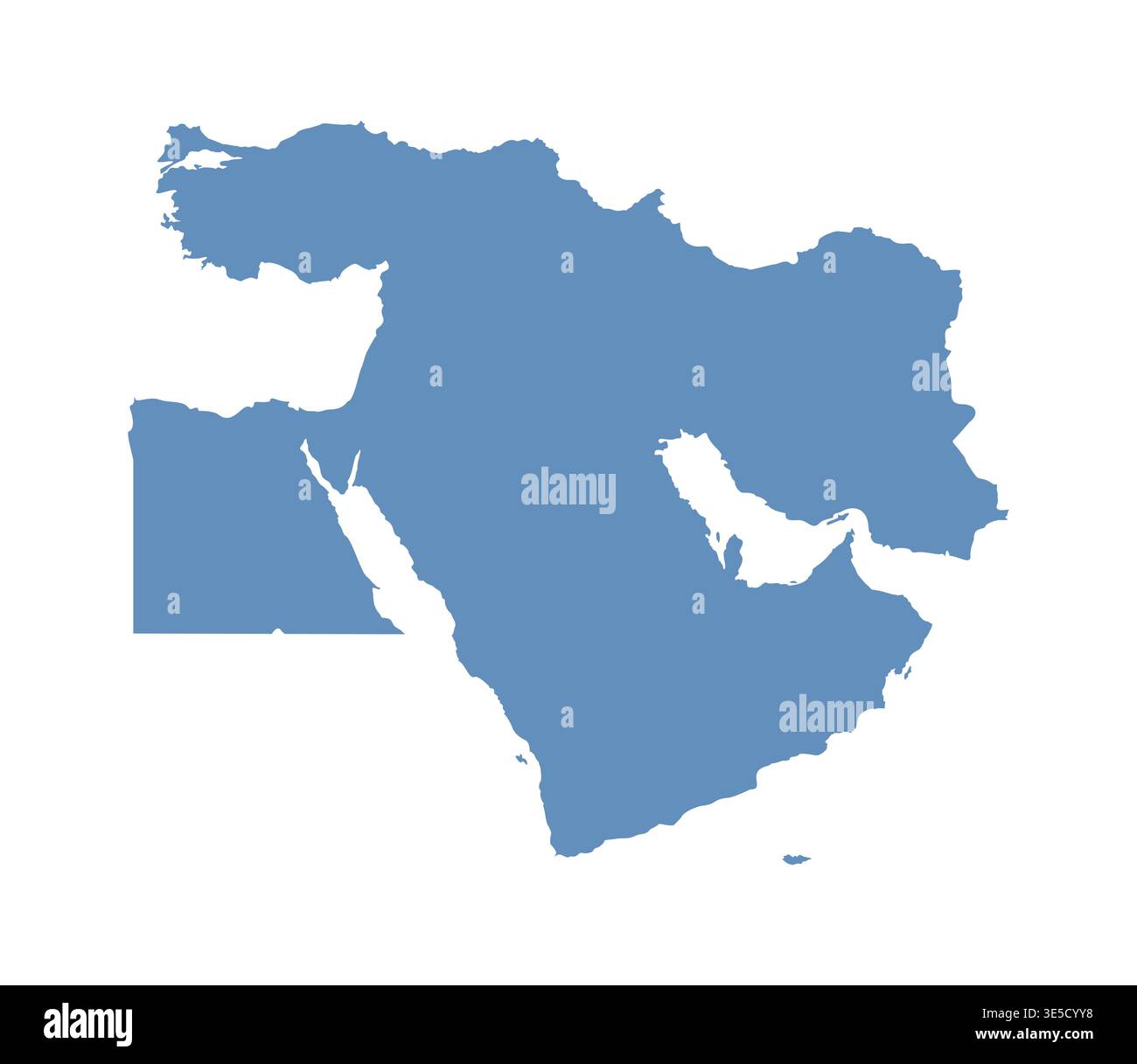 Blue map of Middle East countries isolated on white background, flat vector illustration Stock Vector