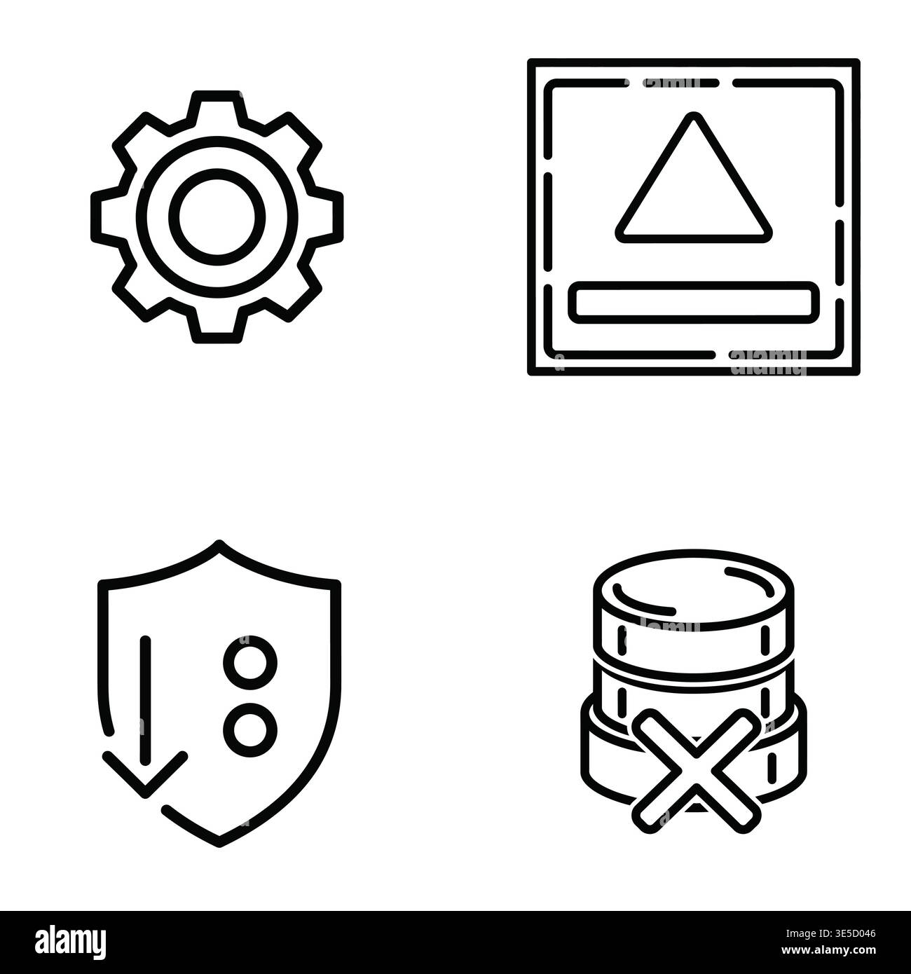 Essential Data Management and Security Minimalist Line Icon Set Stock Vector