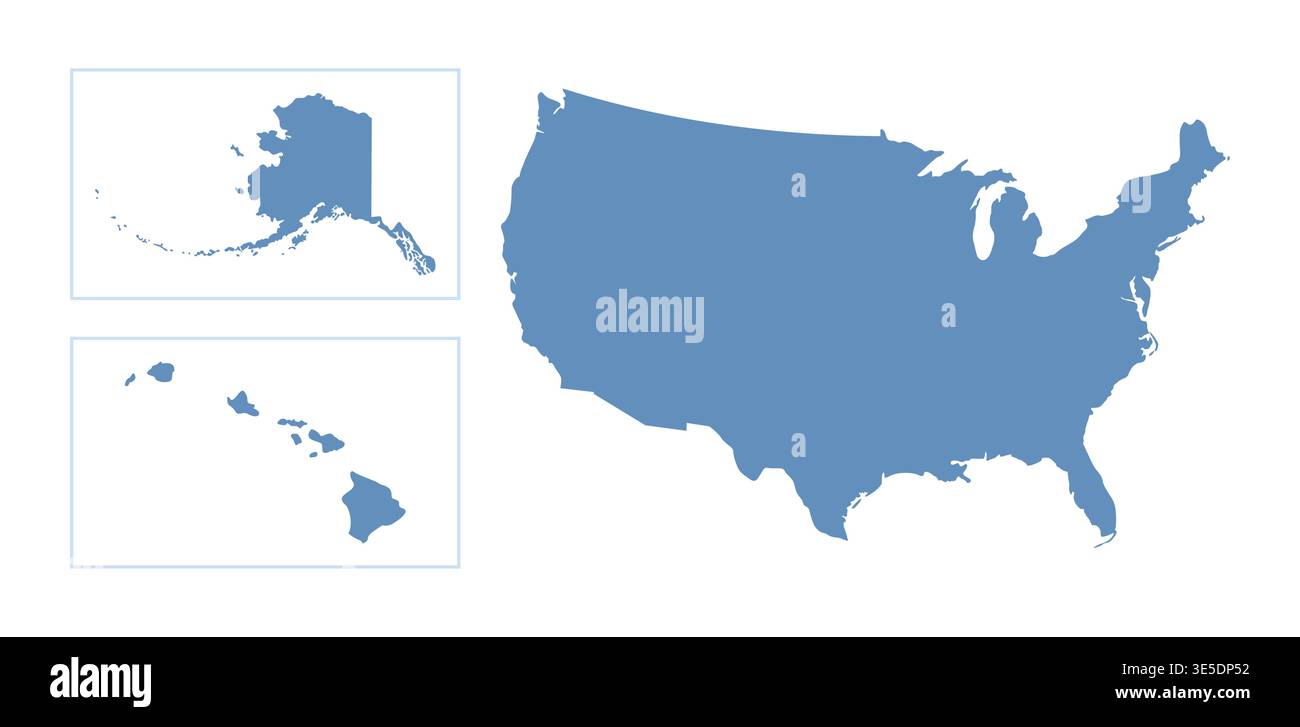Blue map of the United States of America on a white background, flat ...