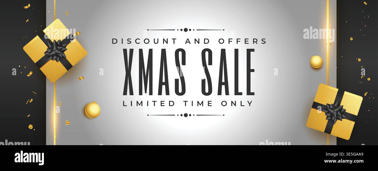 merry christmas sale web header with realistic elements Stock Vector