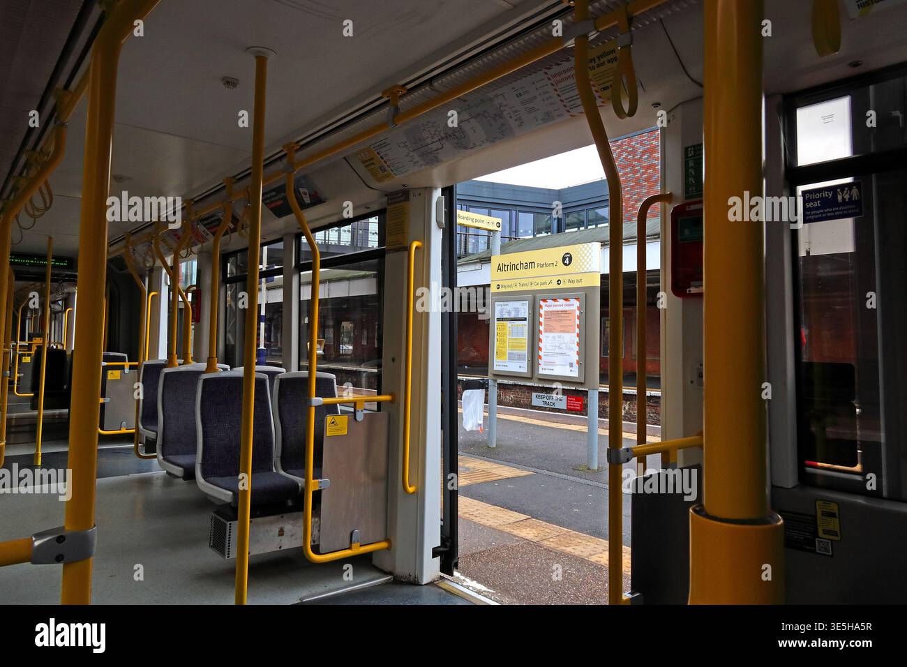 Manchester Metrolink tram at Altrincham Interchange, Trafford, Greater Manchester, England, UK. Stock Photo