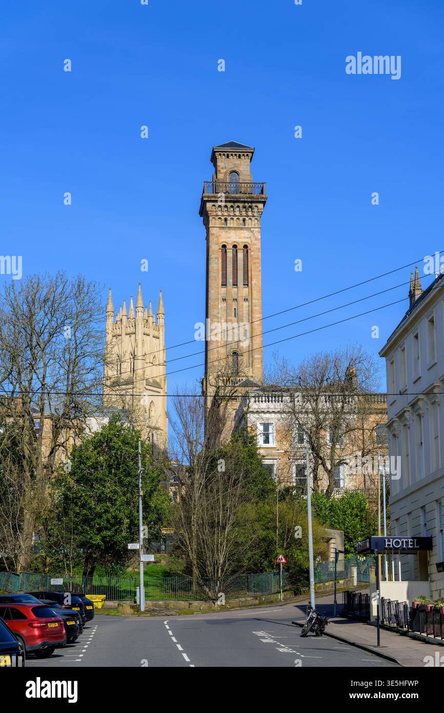 Trinity College and Park Church towers in the West End of Glasgow, Scotland, UK Stock Photo