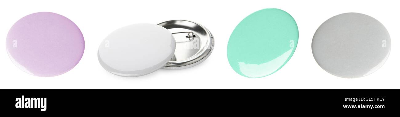 Button badges in different colors isolated on white, set Stock Photo