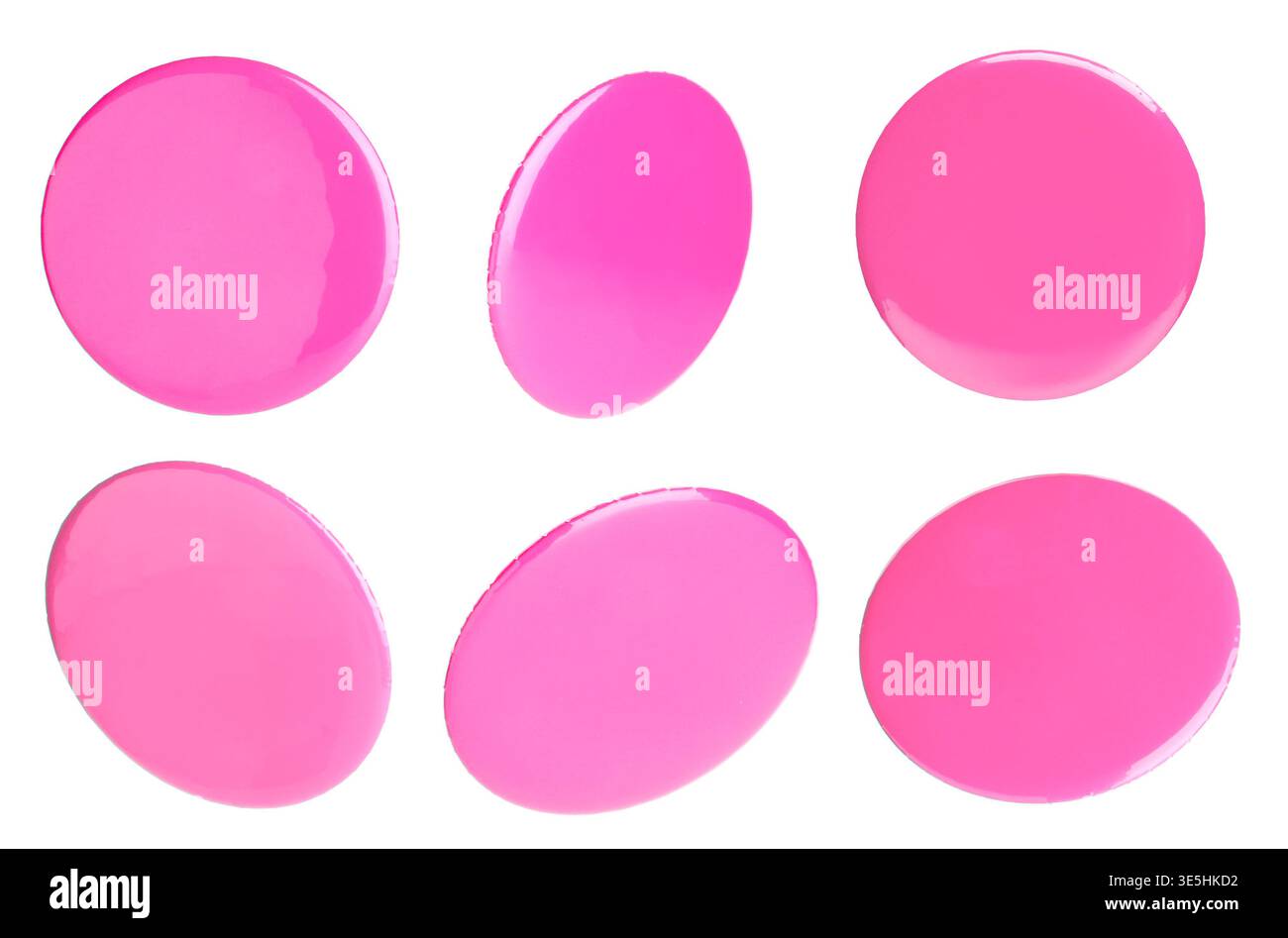 Many pink button badges isolated on white, set Stock Photo