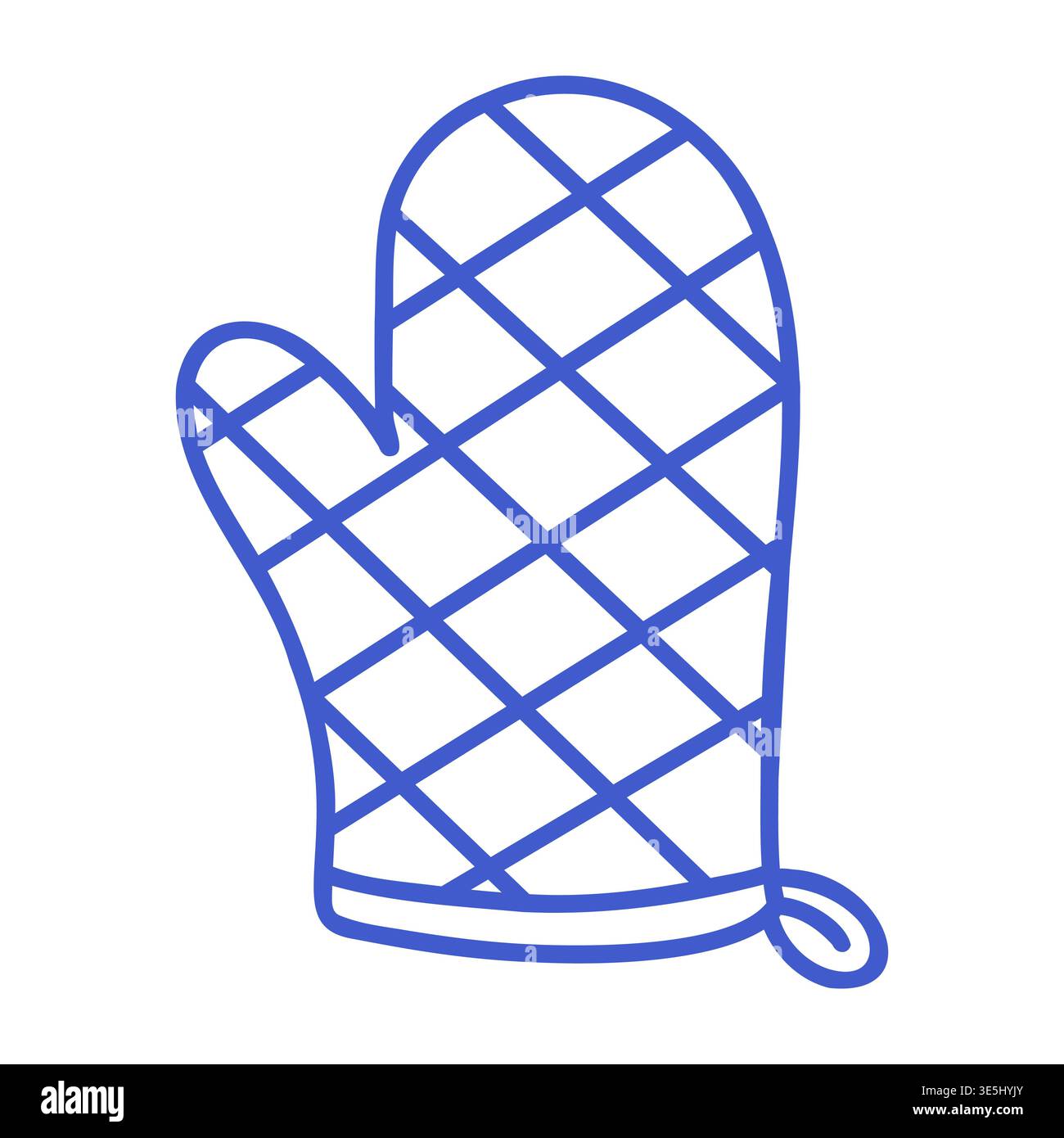 Oven mitt in blue line art style. Hand drawn icon. Outline vector isolated illustration.  Stock Vector