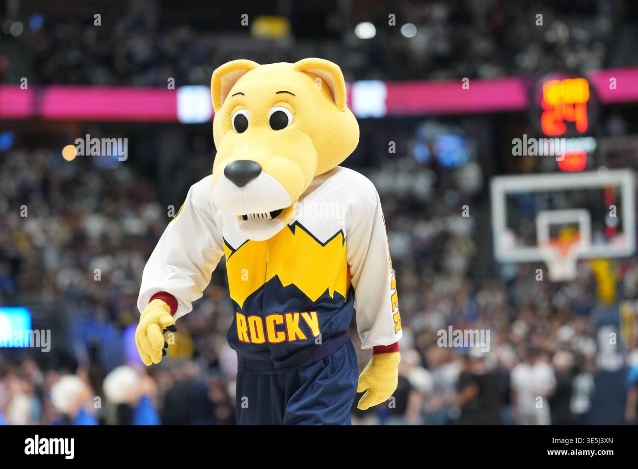 Denver Nuggets mascot Rocky the mountain lion in the first half of an ...