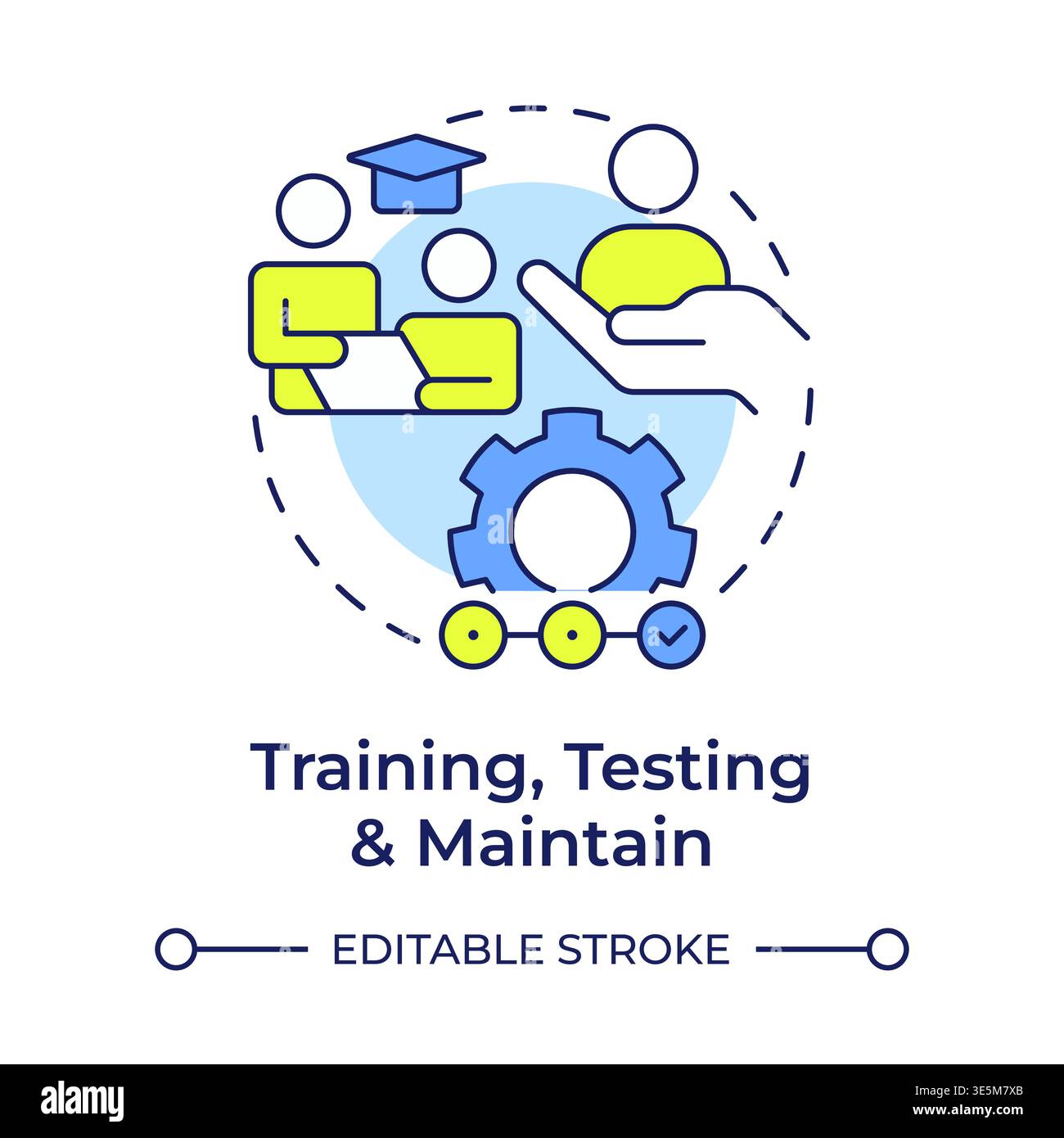 Training, testing and maintain multi color concept icon Stock Vector