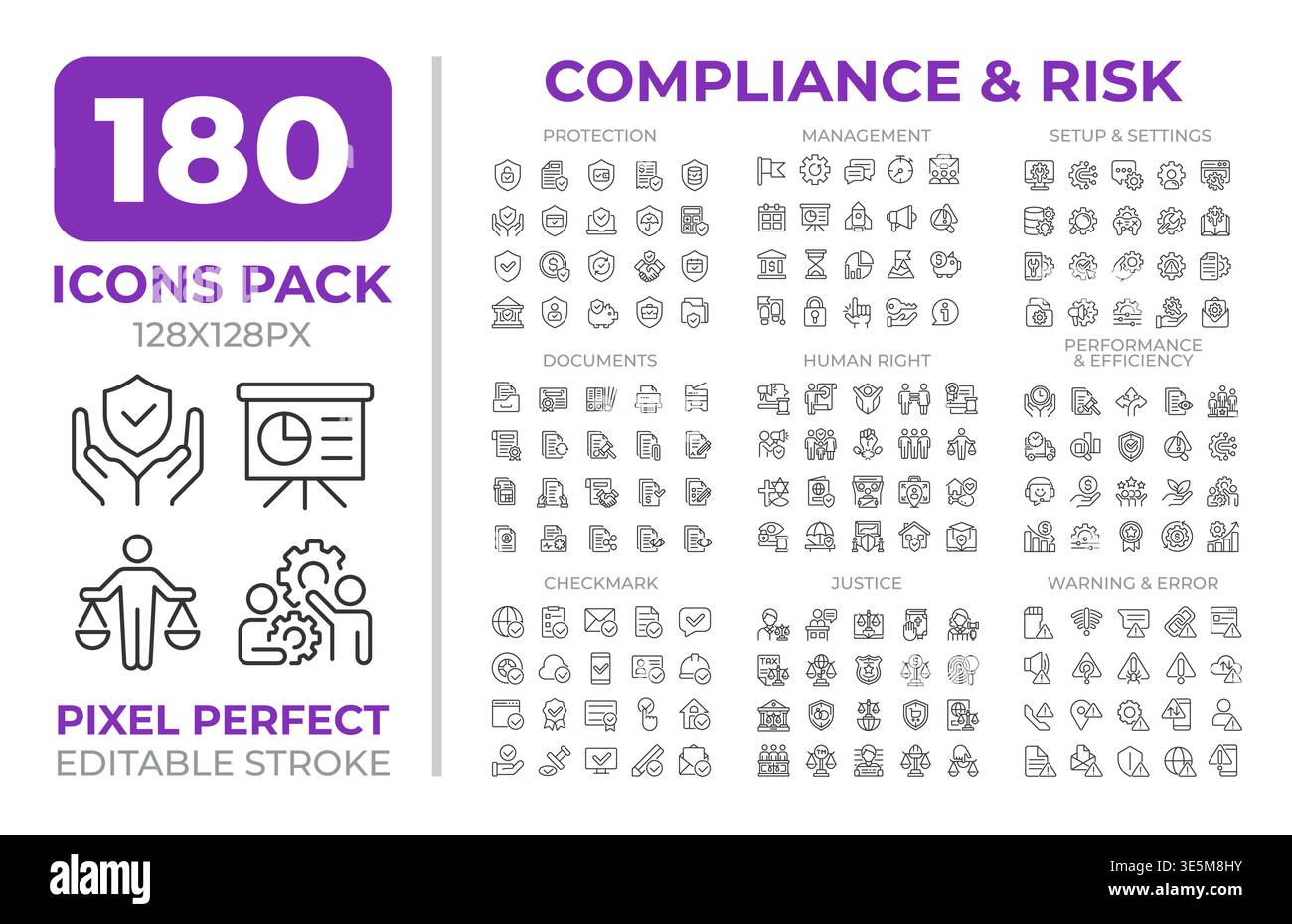 Compliance and risk line icons set collection Stock Vector