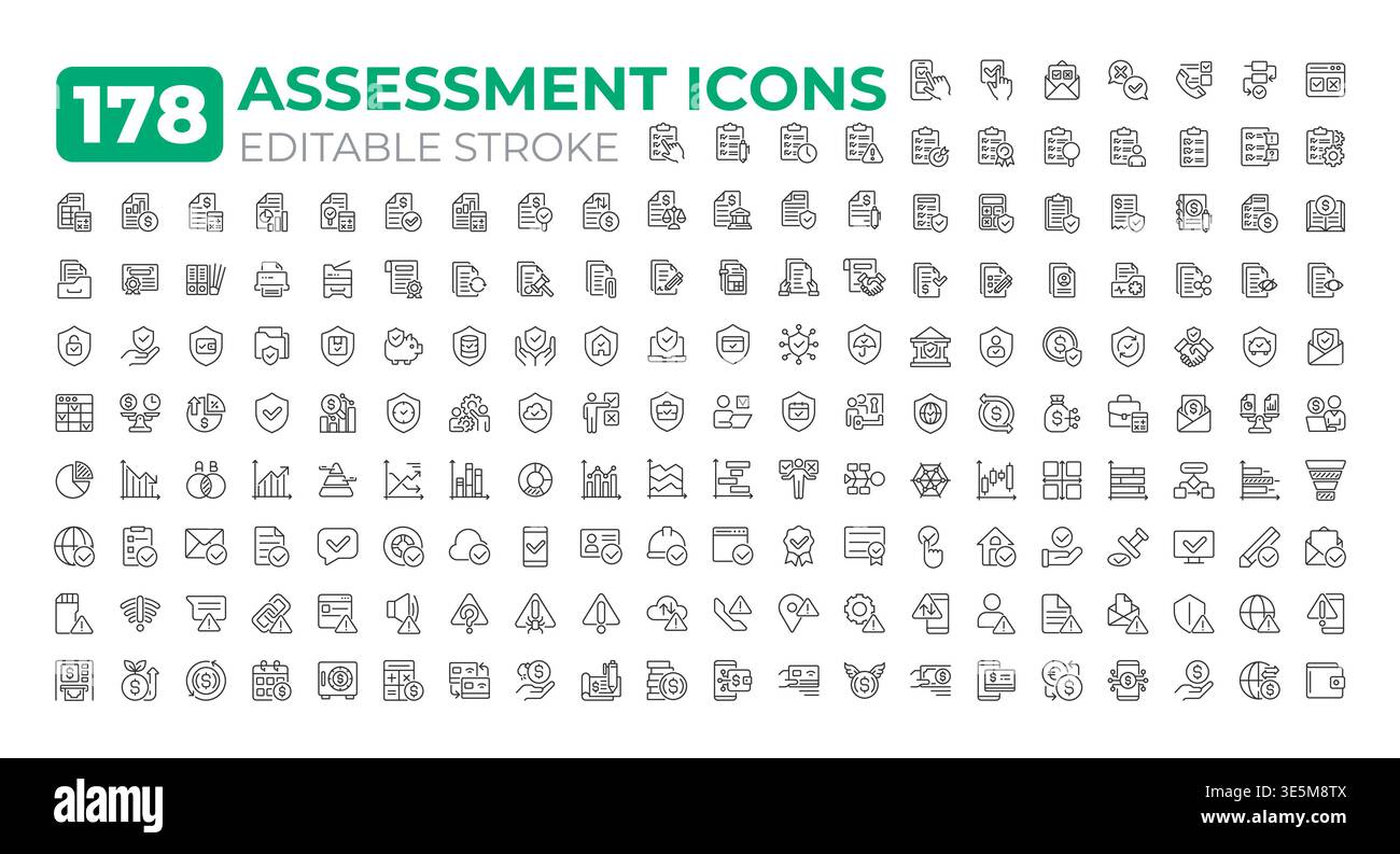 Assessment line icons big set Stock Vector
