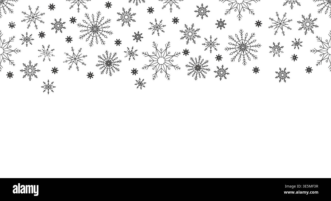 Snowflakes winter black and white top border Stock Vector