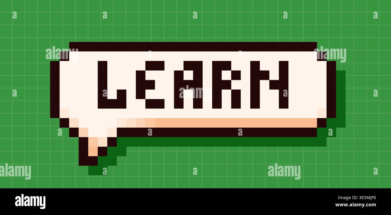 Back to School pixel art speech bubble learn. Stock Vector