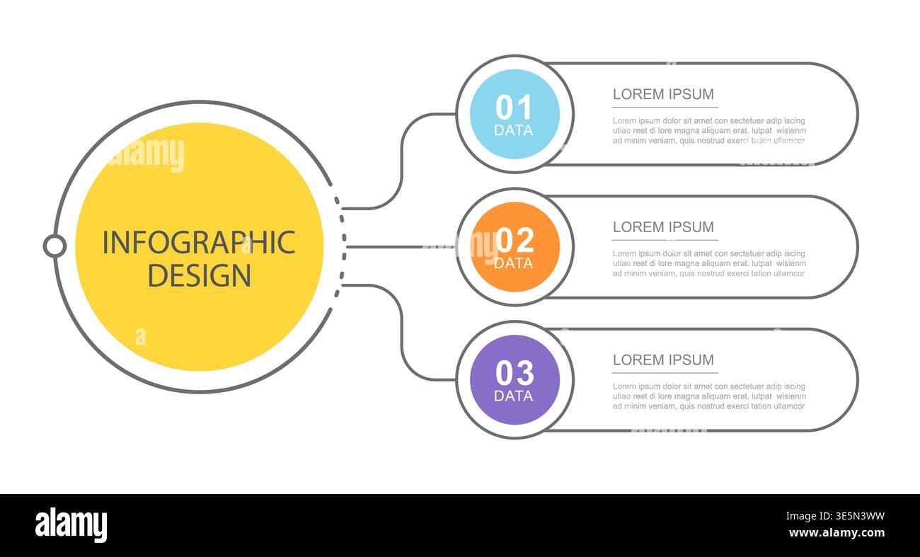 Business infographic design with three horizontal steps presentation template for workflow and data. Stock Vector