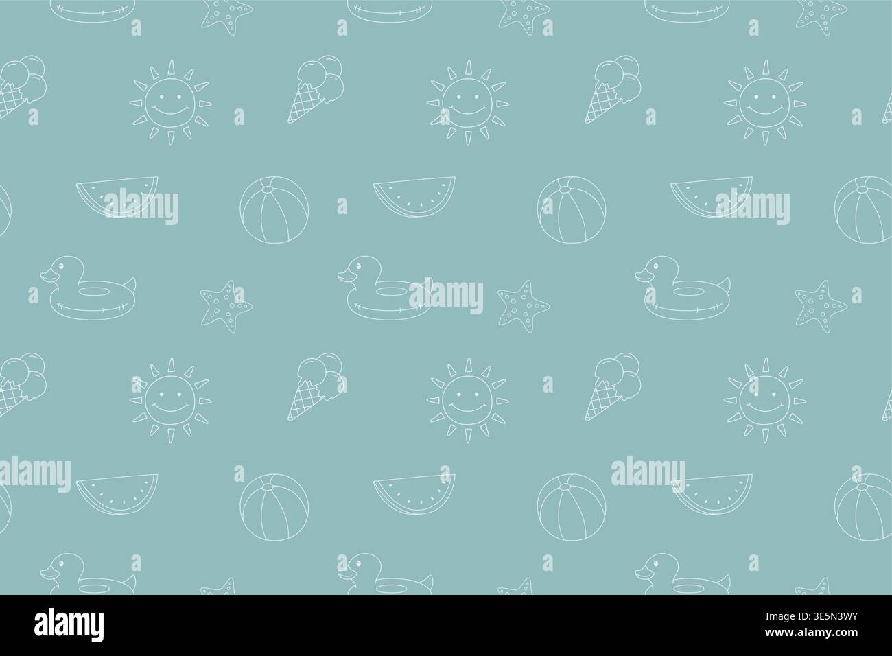 Summer pattern seamless doodle elements white line on background. Stock Vector