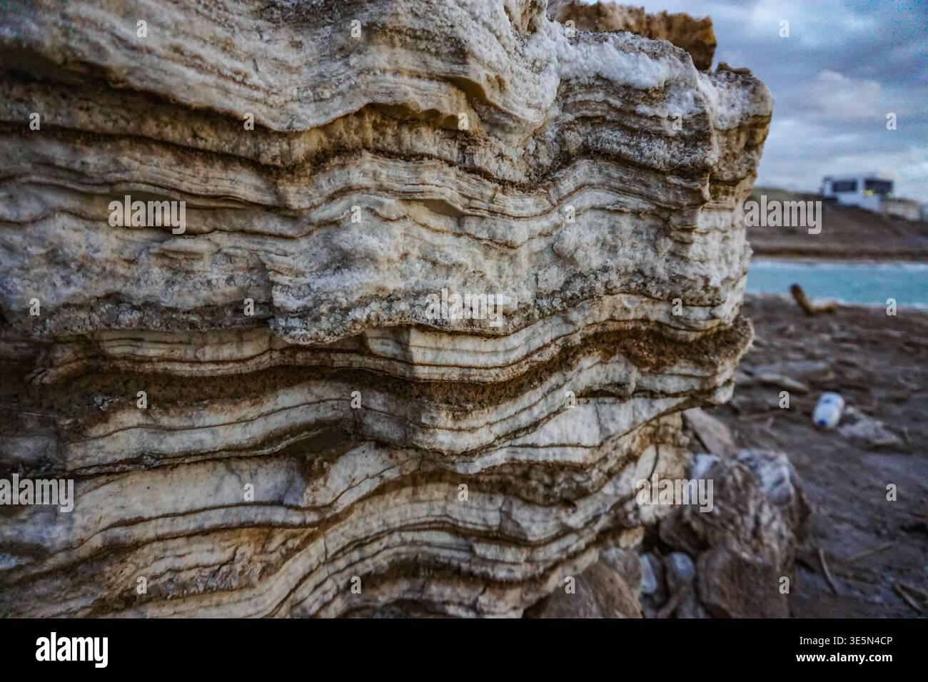 Close up of layered salt and mineral deposits in rock hi-res stock ...