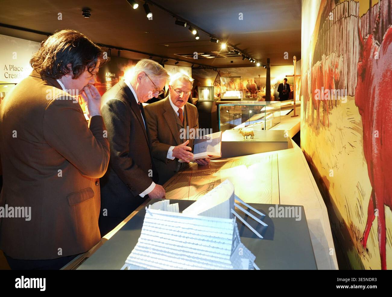 EDITORIAL USE ONLY The Duke of Gloucester tours Ad Gefrin Anglo-Saxon ...