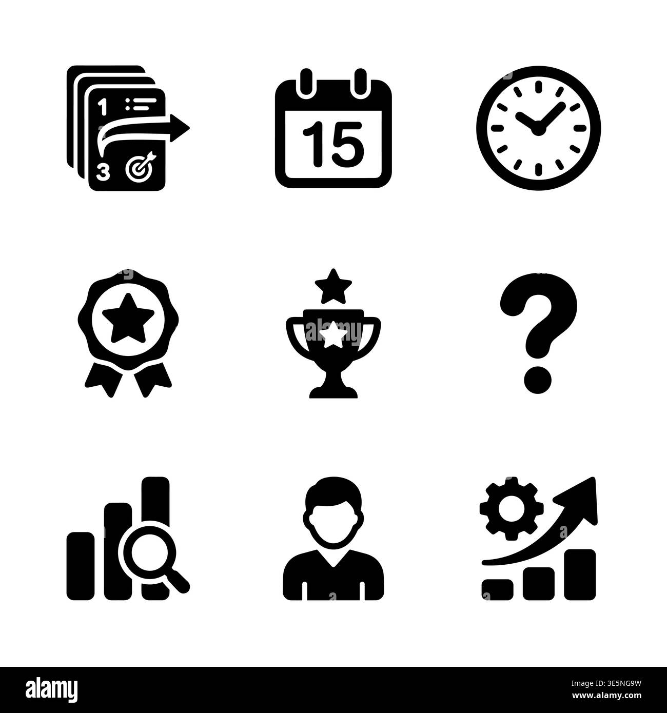 Business and Management Solid Icon Set Collection, Black and White Stock Vector