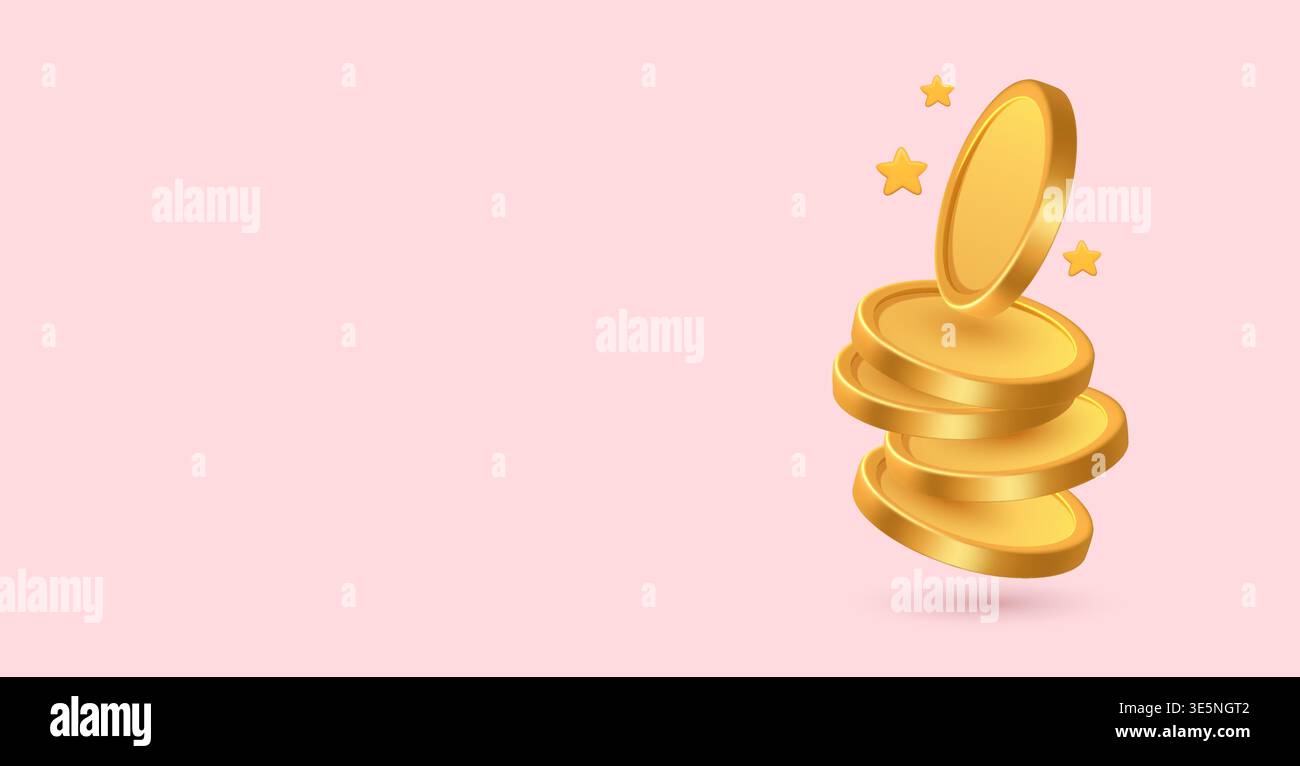 gold coins floating on pastel background. Stock Vector