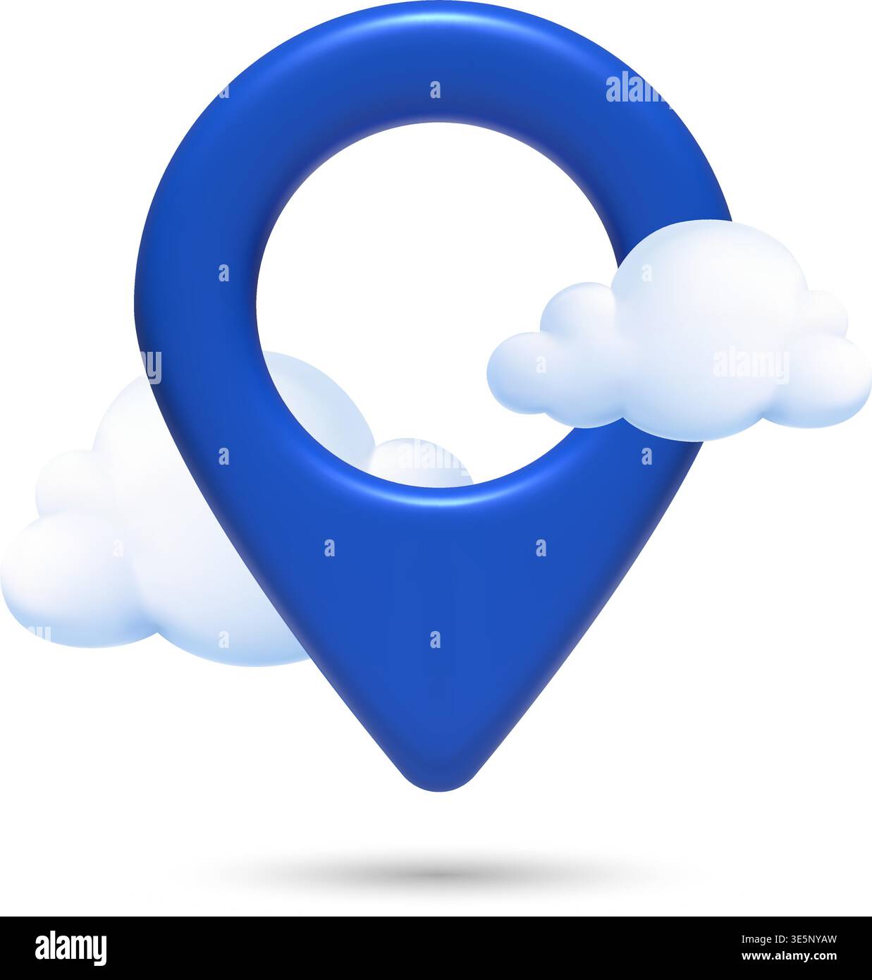 3D Blue Location Pin with Clouds Icon Stock Vector