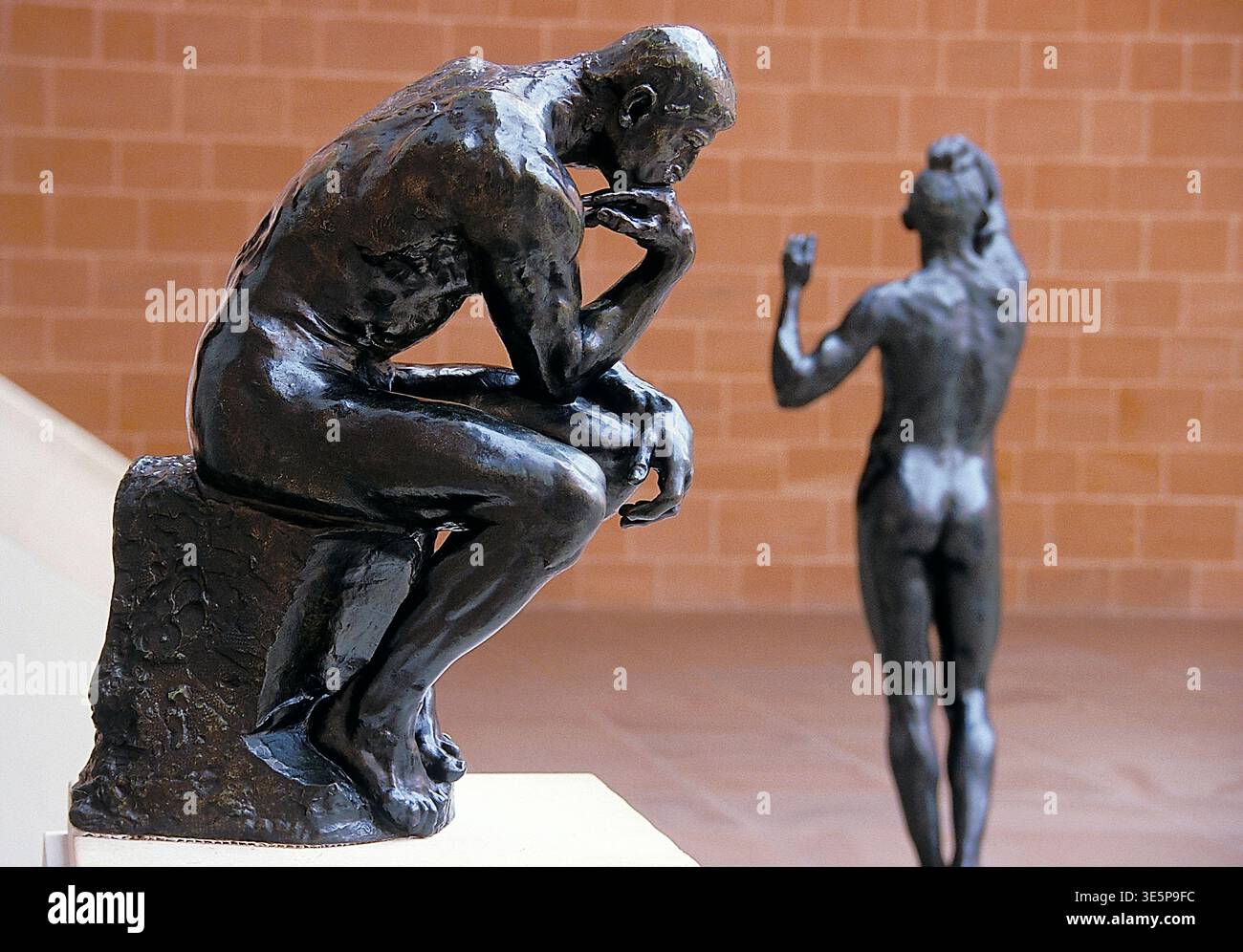 Museum display of Rodin sculptures including The Thinker in bronze, set ...
