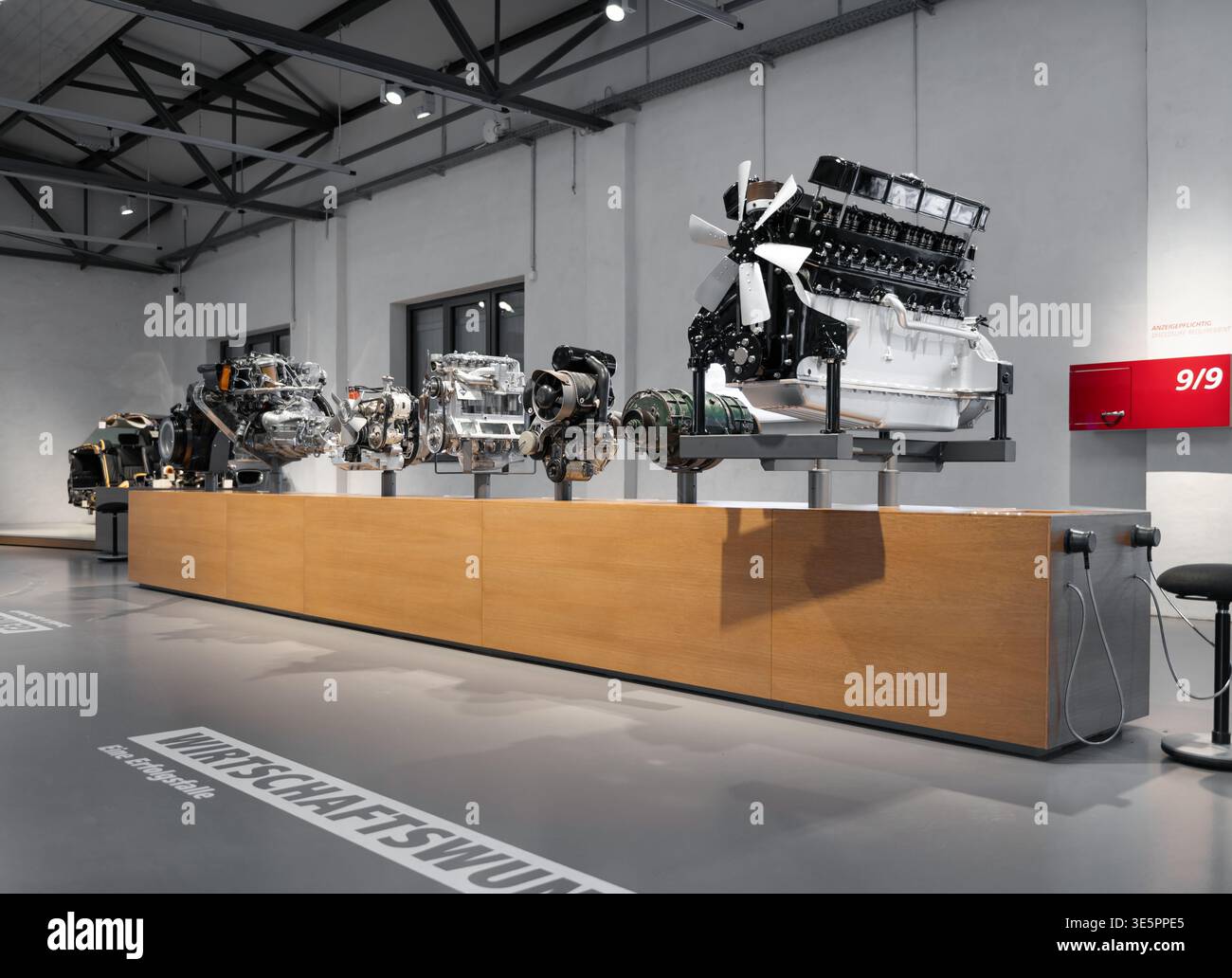 Engine Racks Internal Display of historic combustion engines. A row of diverse internal ...