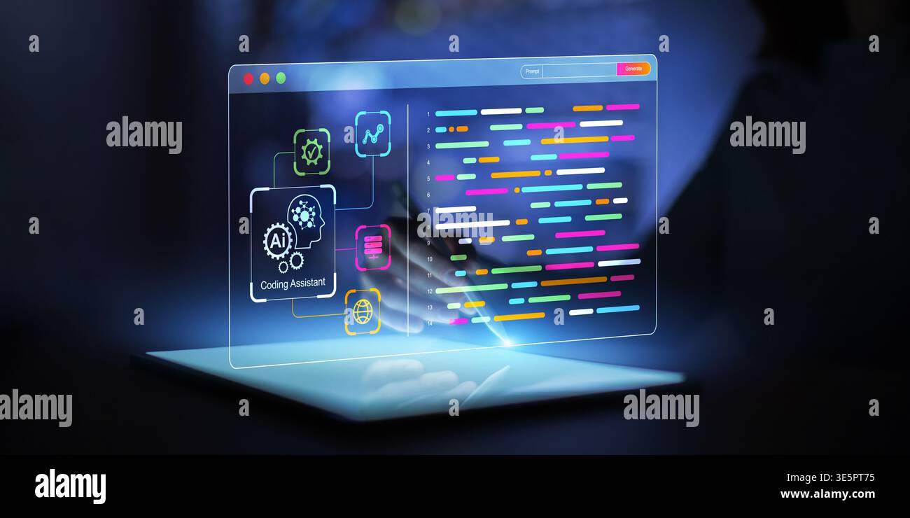 Artificial Intelligence Driven Coding Assistant for Modern Software Development. Stock Photo