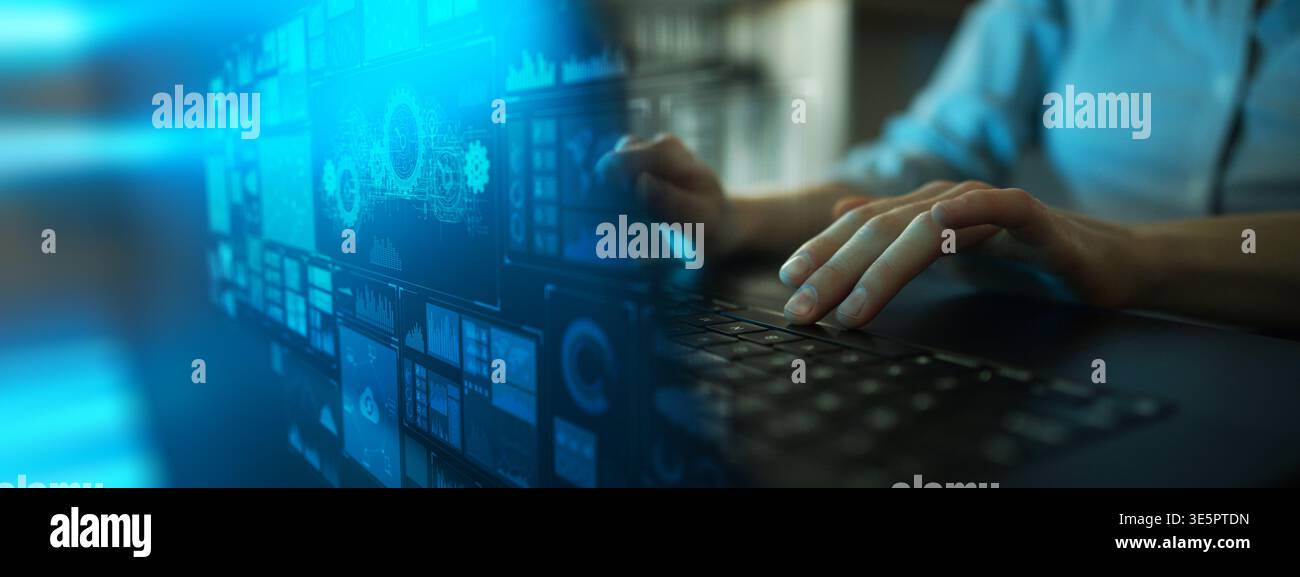 AI Automation and Predictive Analytics Interface for Digital Workflow Management. Stock Photo