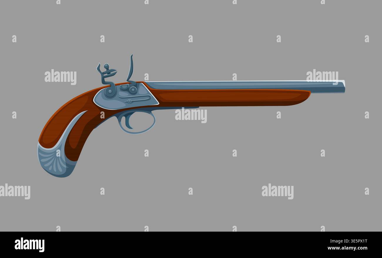 Pirate gun or flintlock pistol, corsair musket rifle of marine weapons ...