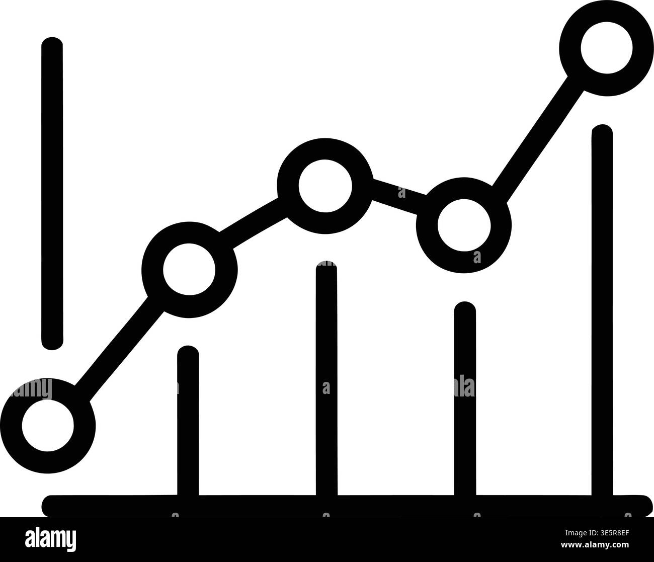 Upward trending line graph with connected circular markers and vertical ...