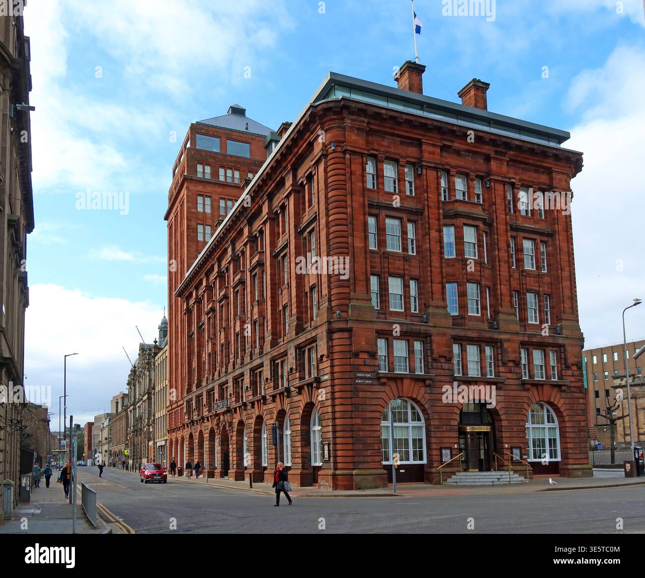 Historic DC Thomson Courier Building on Meadowside and Albert Square, Dundee, Scotland, UK. Stock Photo
