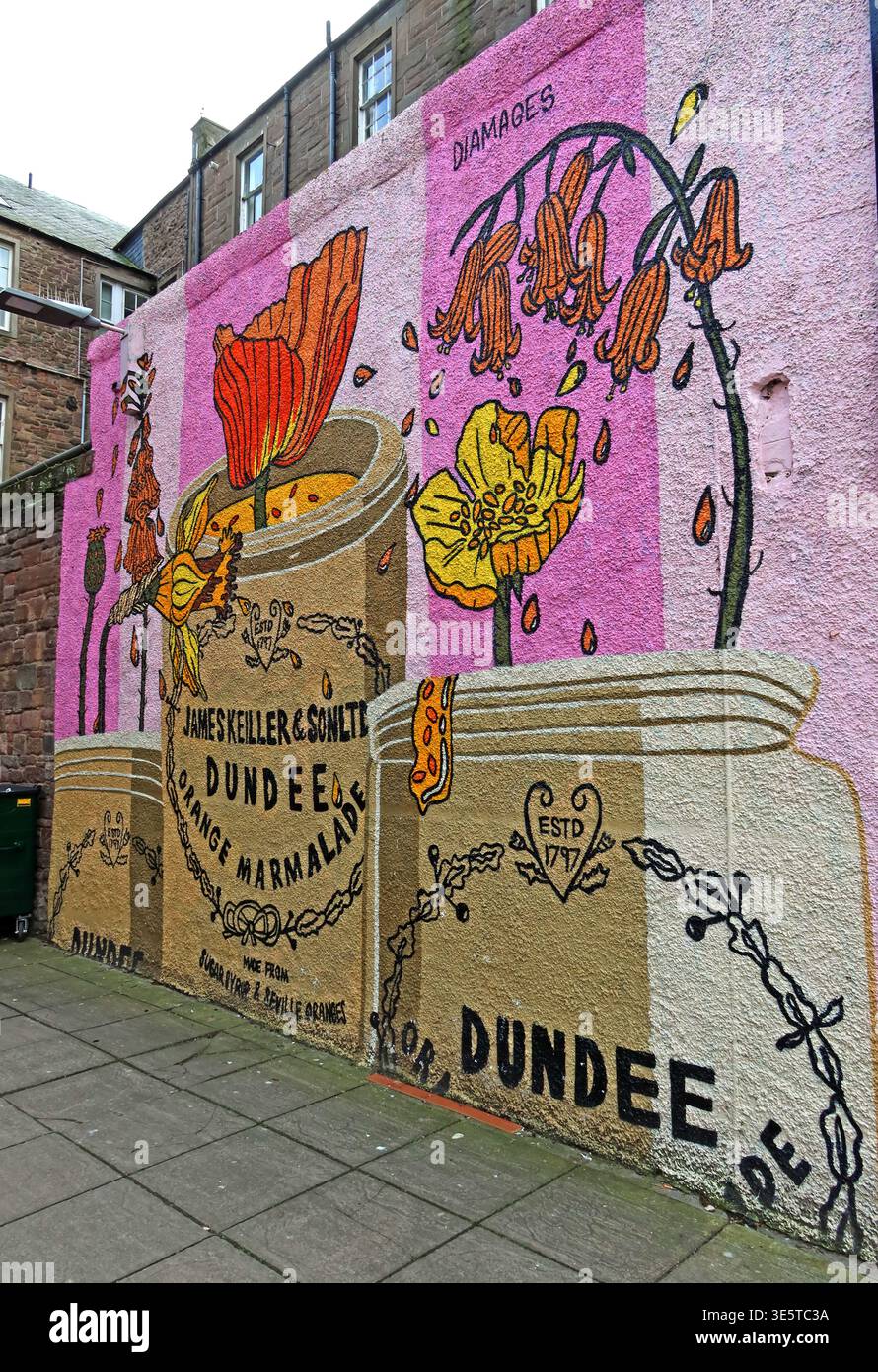 James Keiller & Son Dundee Orange Marmalade mural in New Inn Entry, Dundee, Scotland, UK. Stock Photo