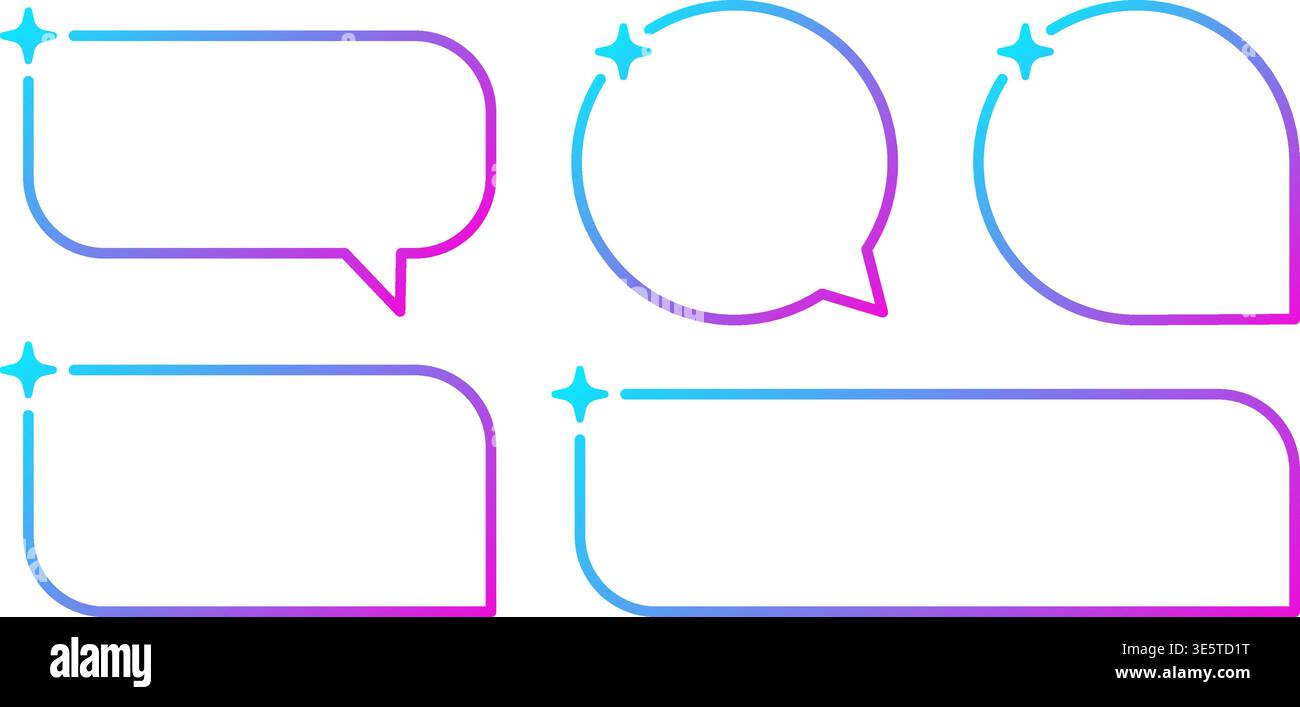AI gradient rectangle speech bubble. Artificial intelligence neon chat box with star. Tech text frame with blue pink gradient. Neural network bar Stock Vector