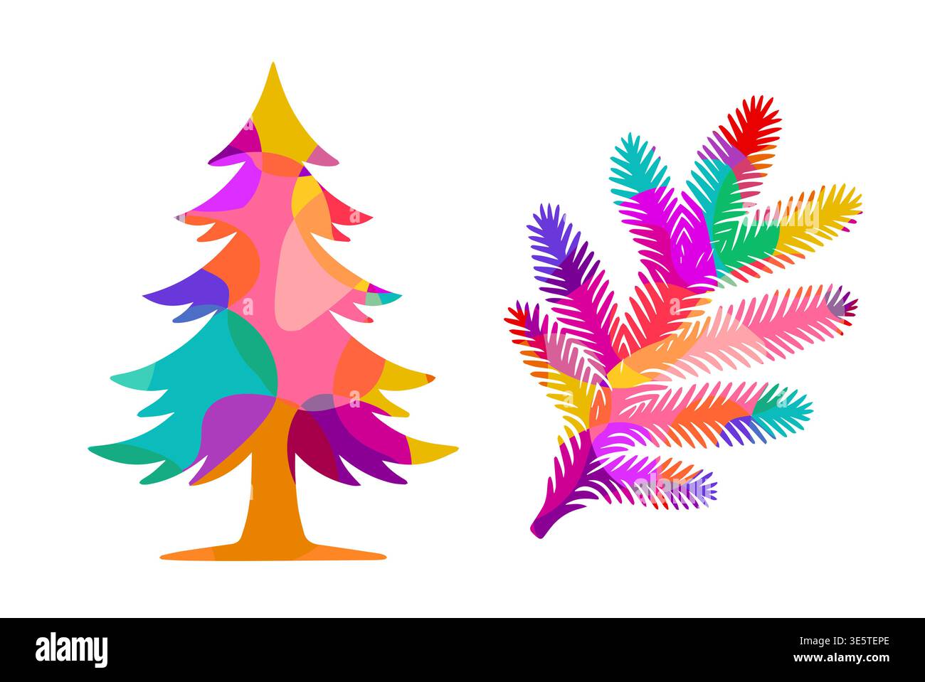 Abstract Colored Christmas tree object. Hand drawn. Not AI, vector illustration. Stock Vector