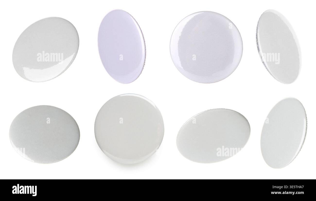 Many blank button badges isolated on white, set Stock Photo