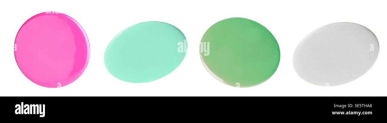 Button badges in different colors isolated on white, set Stock Photo