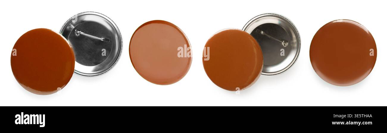 Many brown button badges isolated on white, set Stock Photo