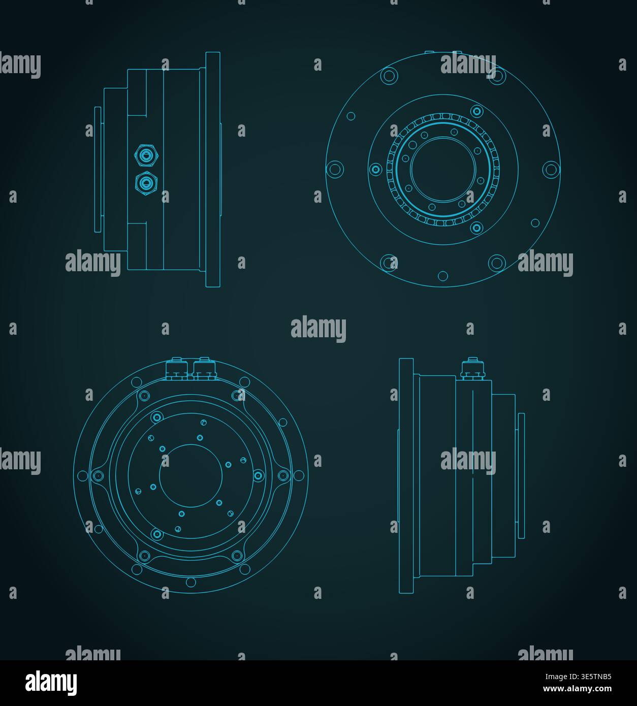Hydraulic rotary actuator unit blueprints stylized vector illustration ...
