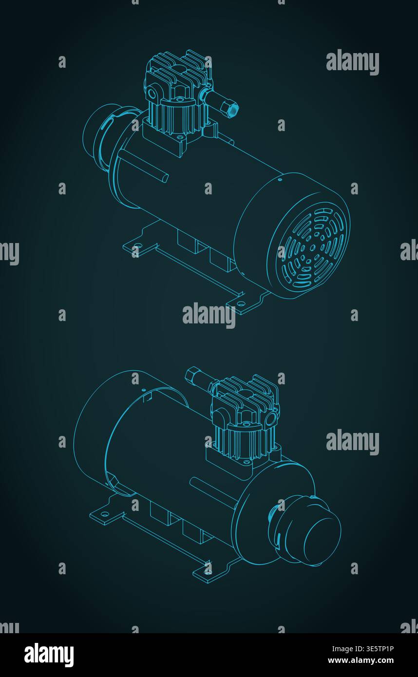 Industrial Compressor Step File Industrial air compressor with electric motor isometric blueprint ...