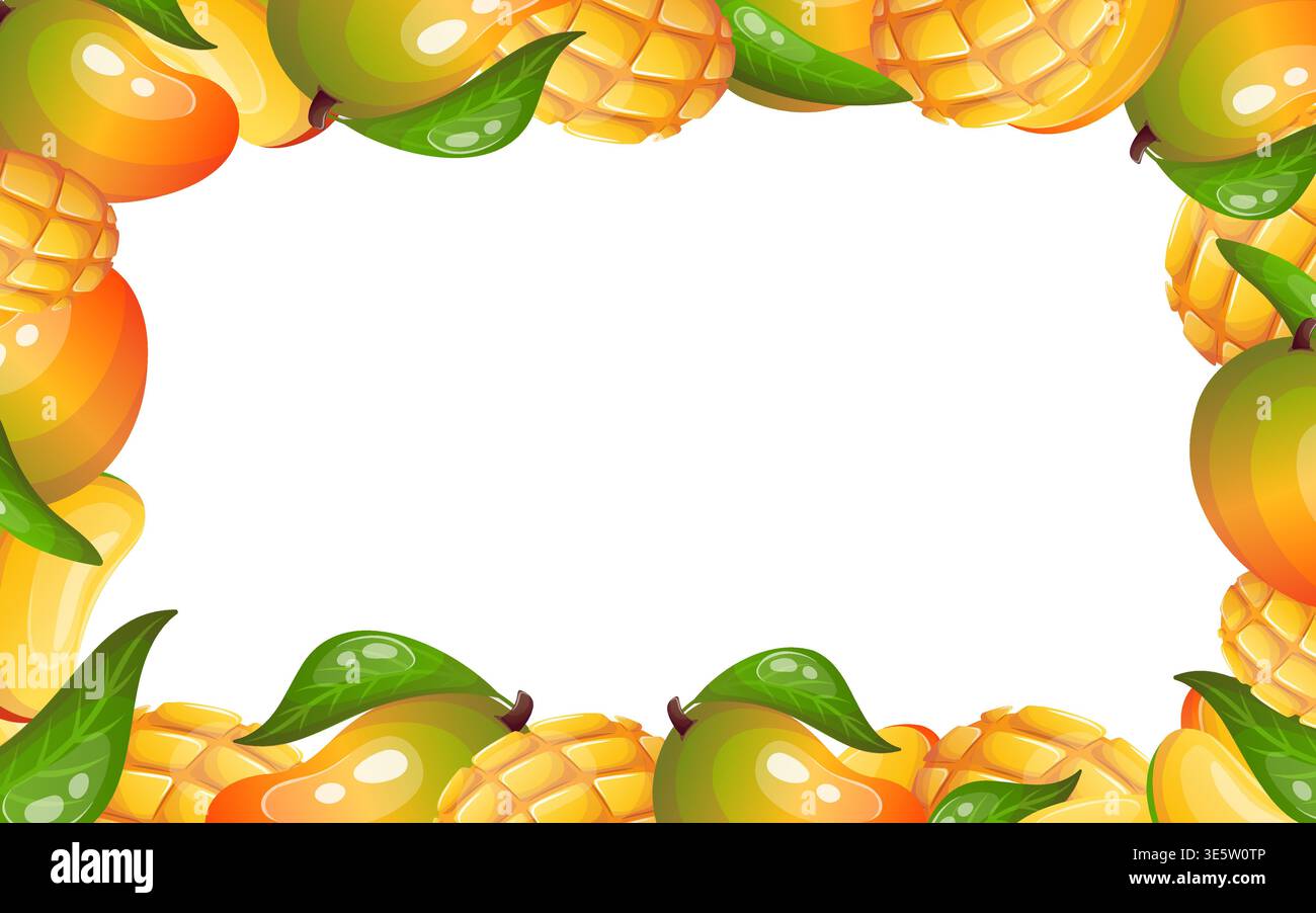 Rectangular frame with mangoes and leaves Stock Vector