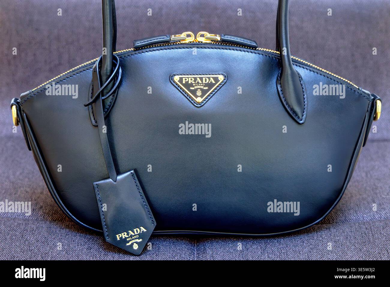 A black leather Prada handbag Stock Photo