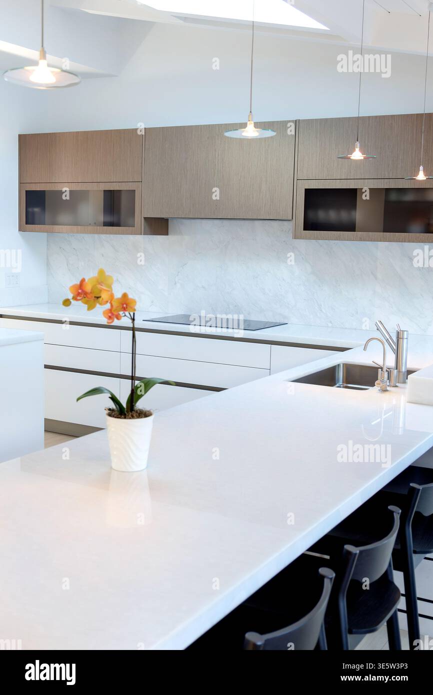 Modern kitchen white countertops Stock Photo