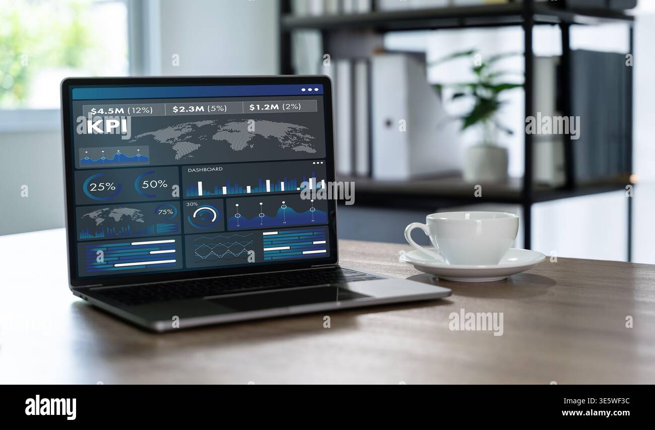 KPI dashboard and business analytics concept with data visualization, performance tracking, financial metrics, reporting system, global statistics, an Stock Photo