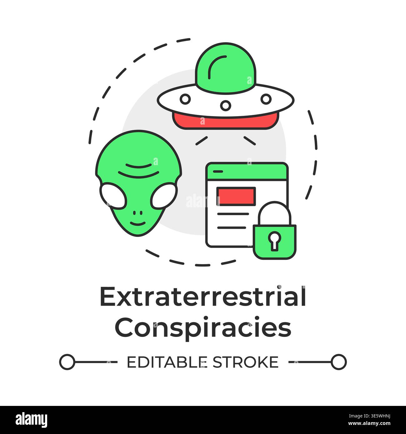 Extraterrestrial conspiracies multi color concept icon Stock Vector