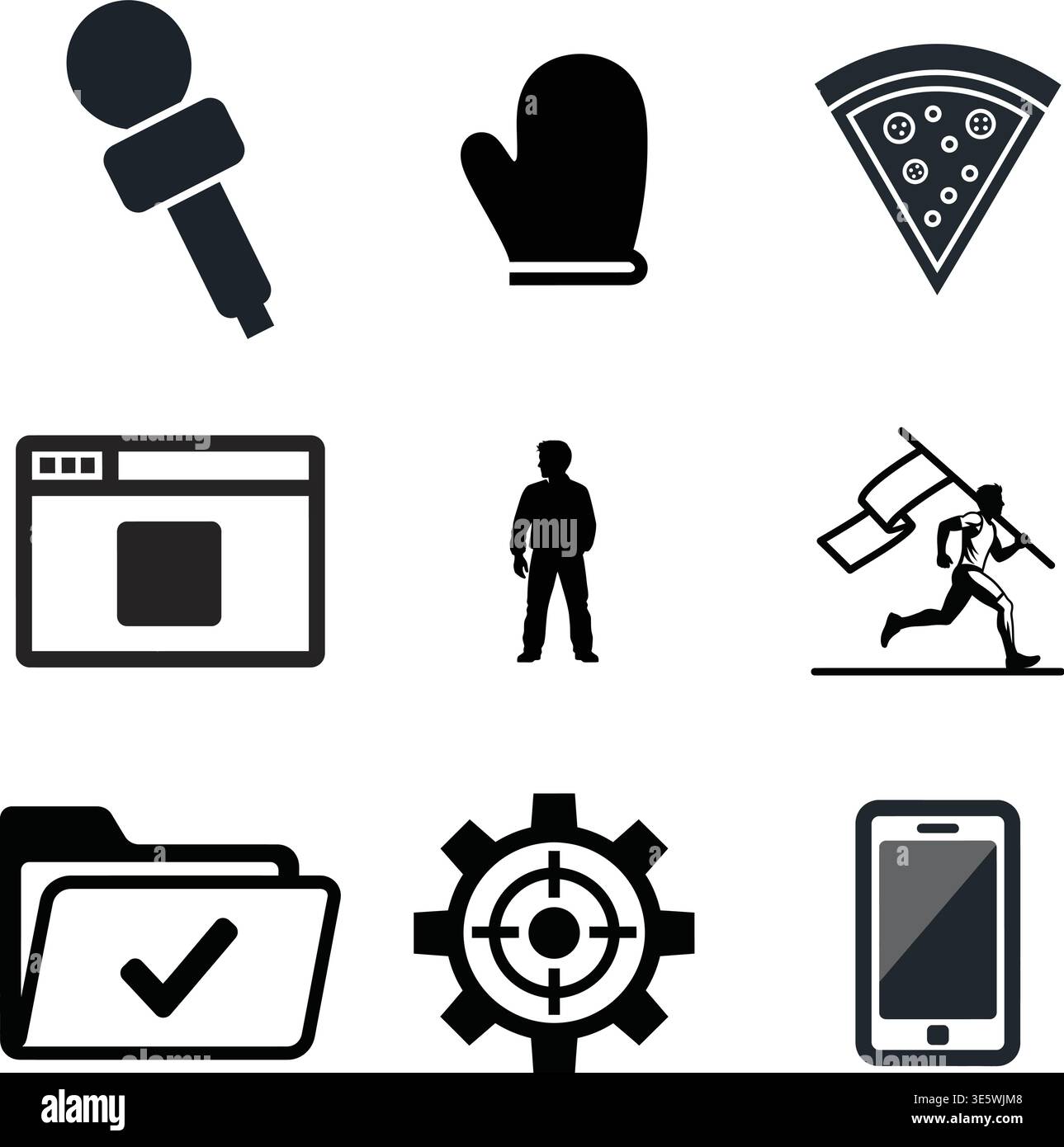 Icon set representing tools, technology, and everyday objects. Stock Vector
