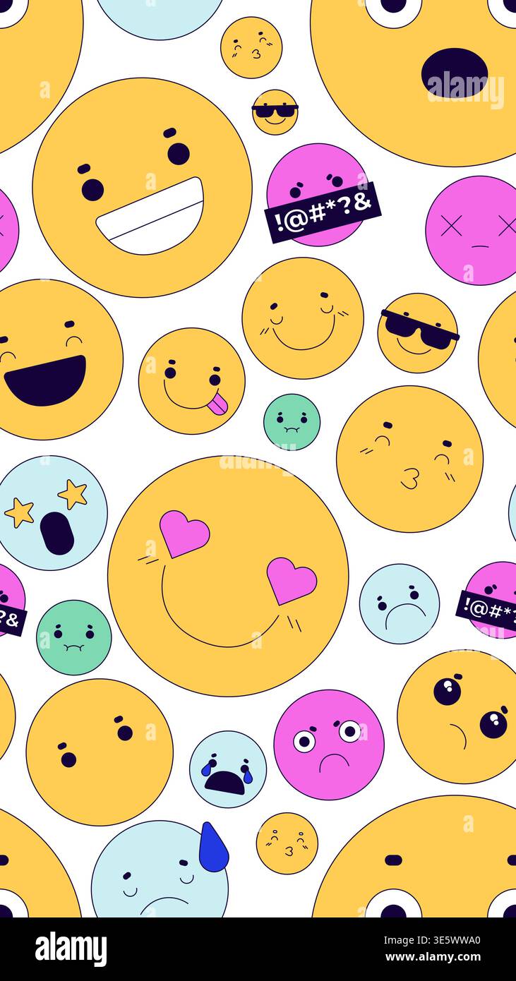 Cute emojis vertical seamless pattern illustration Stock Vector