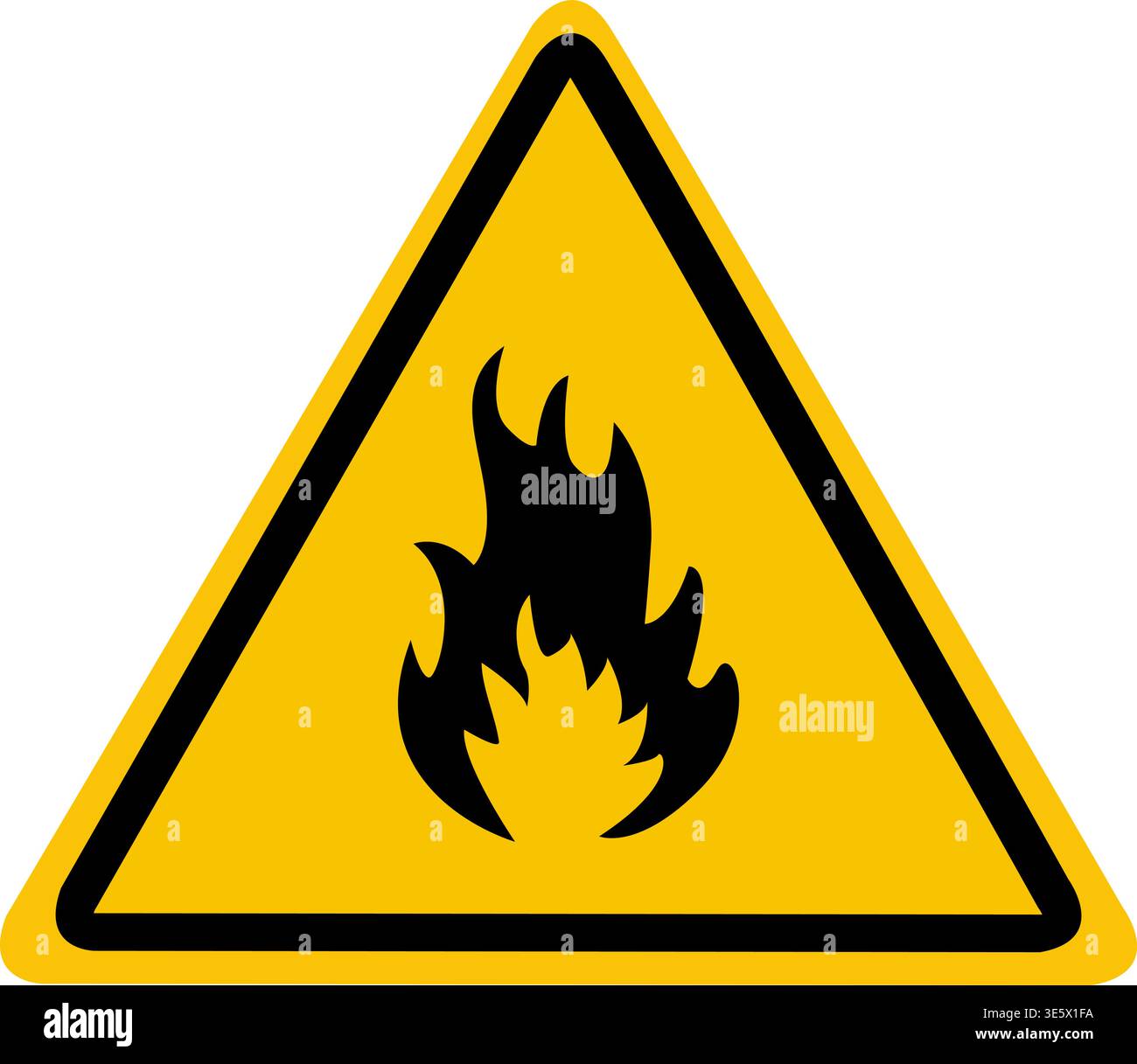 Flammable substances sign. Yellow triangle with flame inside. Caution and warning Stock Vector