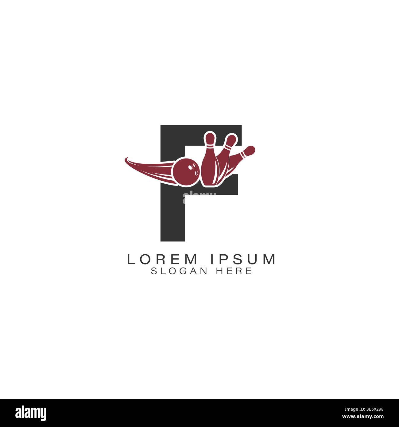 Letter F Logo with a Bowling Ball and Pins. Alphabet F Icon Design for ...