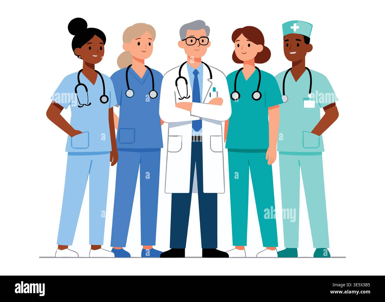 Medical Team Doctors and Nurses Standing Together Flat Vector ...
