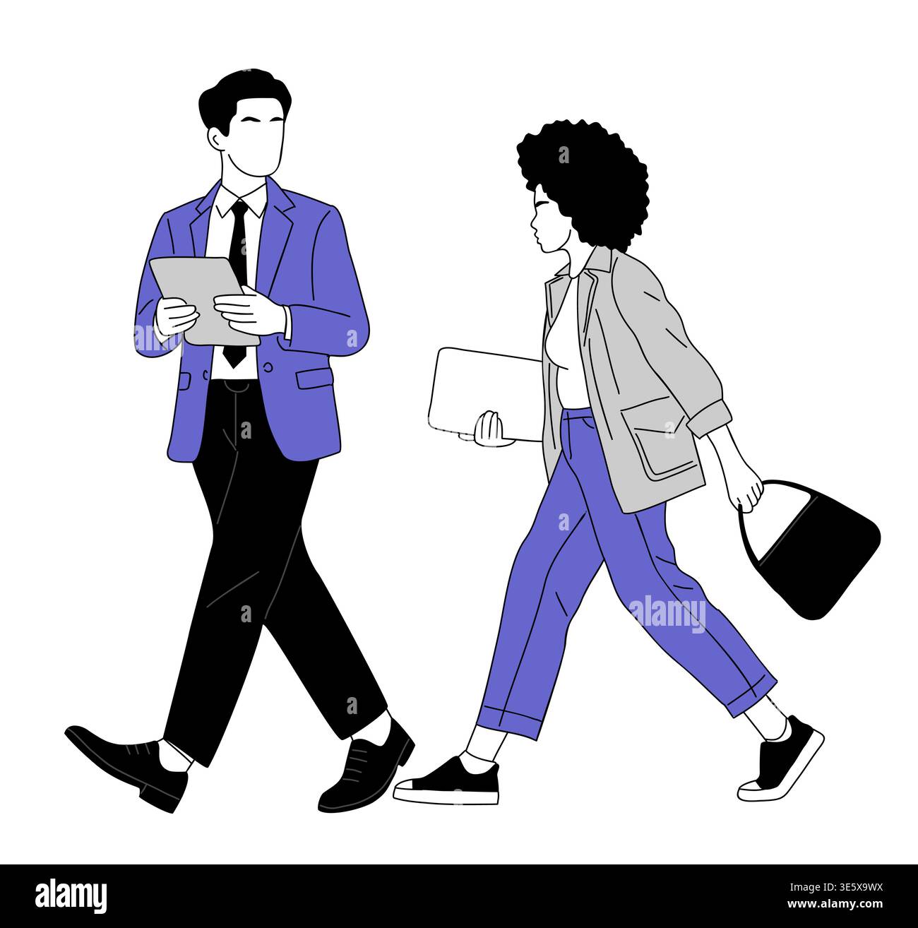 Two business professionals walk side by side Stock Vector